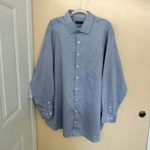 Rochester Egyptian Cotton Mens Blue Button Up Dress Shirt 19 Tall Office Wedding